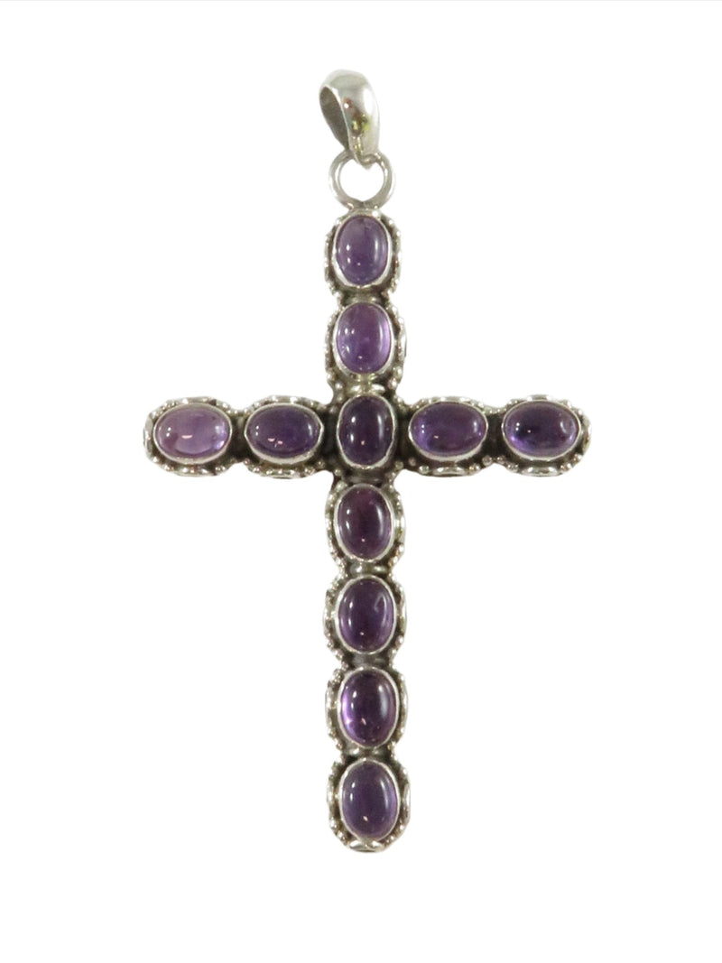 Beautiful Sterling Silver Cabochon Amethyst 3 1/4" x 2" Large Christian Cross — Jewelry & Watches:Fine Jewelry:Fine Necklaces