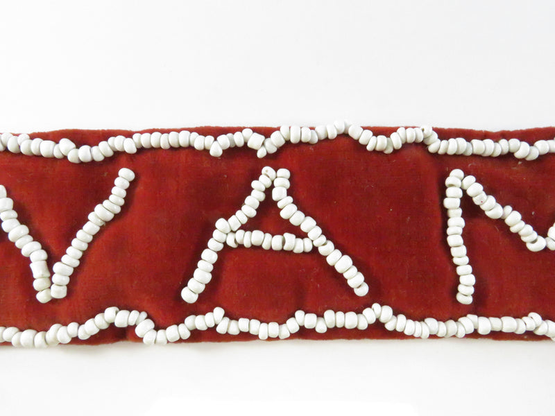 Vintage Felt & Velvet Beaded WAMPUM Strip Banner – Mid-Century Camp Craft