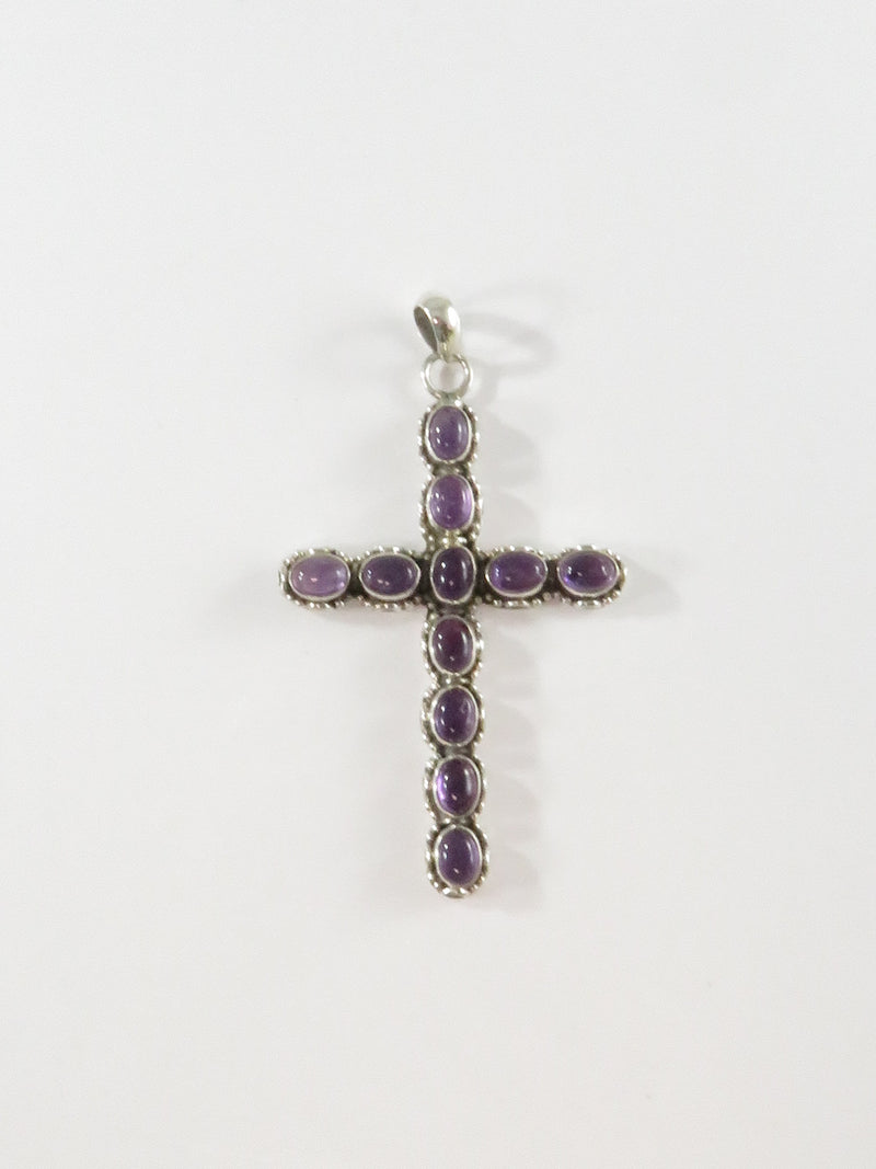 Beautiful Sterling Silver Cabochon Amethyst 3 1/4" x 2" Large Christian Cross