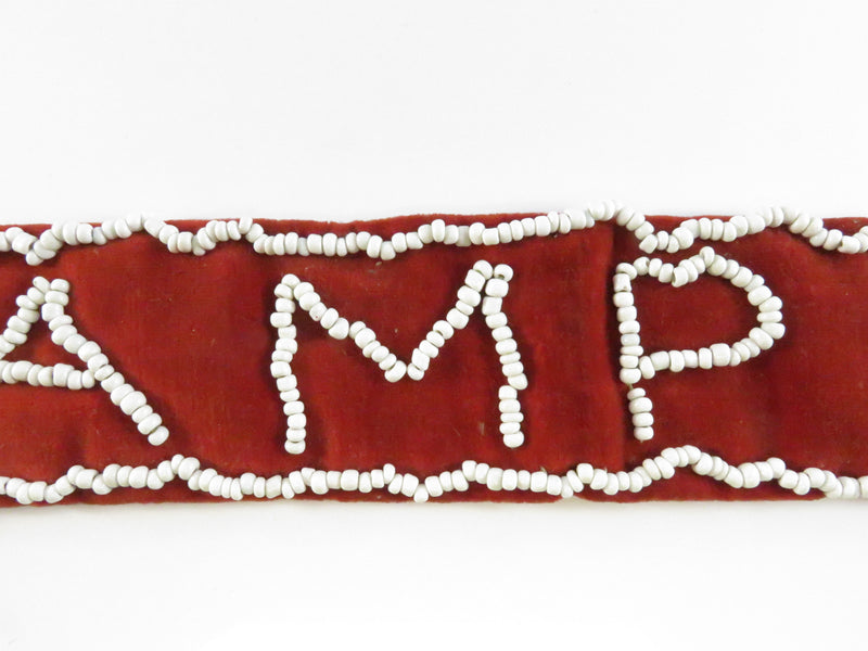 Vintage Felt & Velvet Beaded WAMPUM Strip Banner – Mid-Century Camp Craft