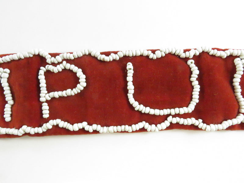 Vintage Felt & Velvet Beaded WAMPUM Strip Banner – Mid-Century Camp Craft
