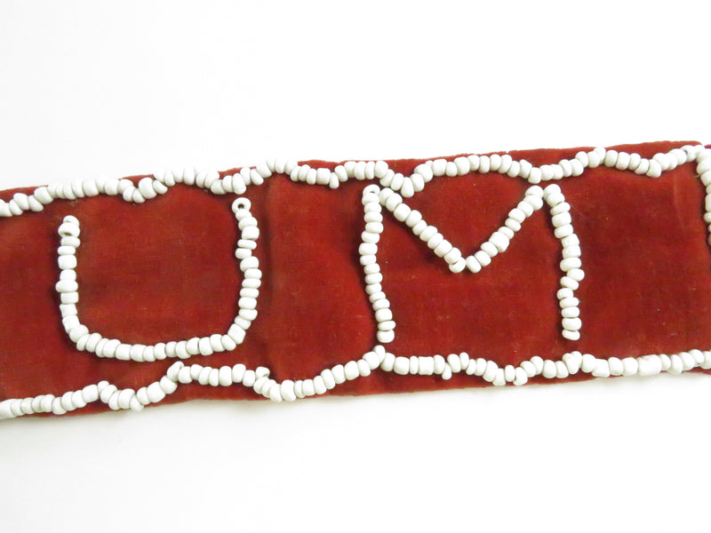 Vintage Felt & Velvet Beaded WAMPUM Strip Banner – Mid-Century Camp Craft