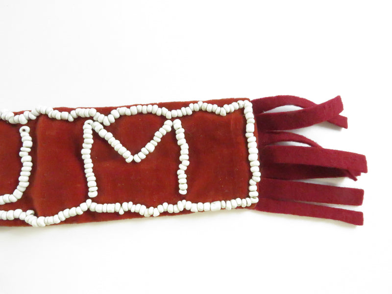 Vintage Felt & Velvet Beaded WAMPUM Strip Banner – Mid-Century Camp Craft