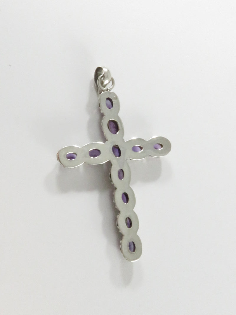 Beautiful Sterling Silver Cabochon Amethyst 3 1/4" x 2" Large Christian Cross