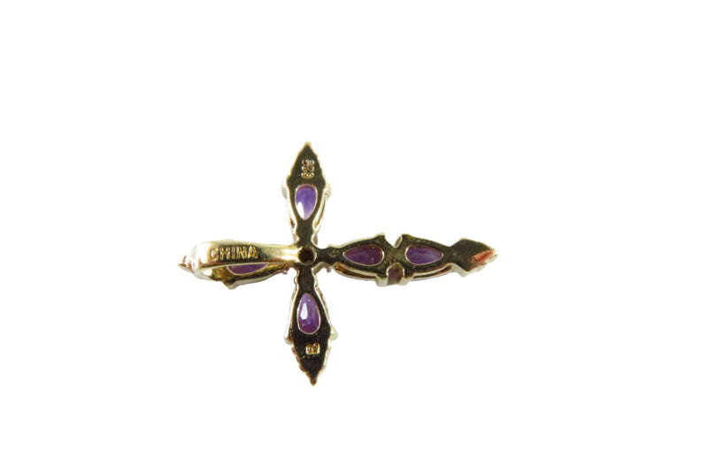 Gold Gilded Christian Cross Pendant Amethyst Sterling Cross Pendant 1" High