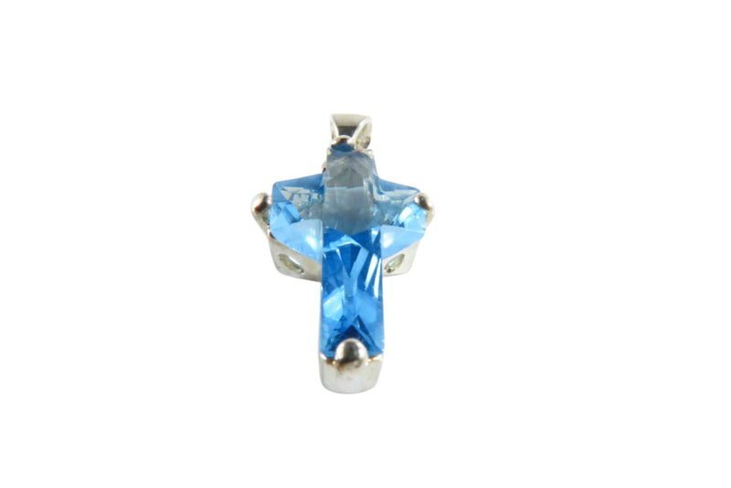 Small Christian Cross Pendant With Blue Glass Stone Sterling Cross Pendant