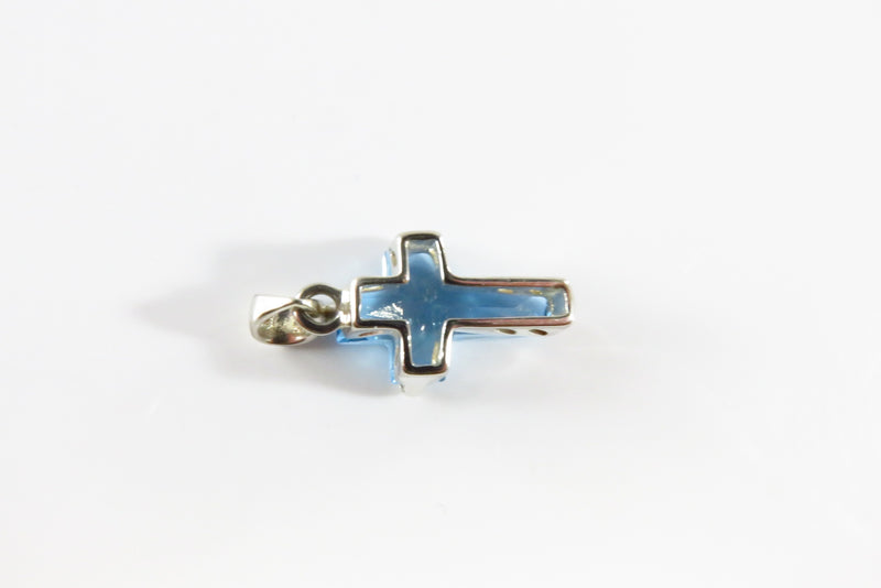 Small Christian Cross Pendant With Blue Glass Stone Sterling Cross Pendant