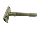 Side view of Gillette Slim Adjustable safety razor with doors open and adjustment dial visible
