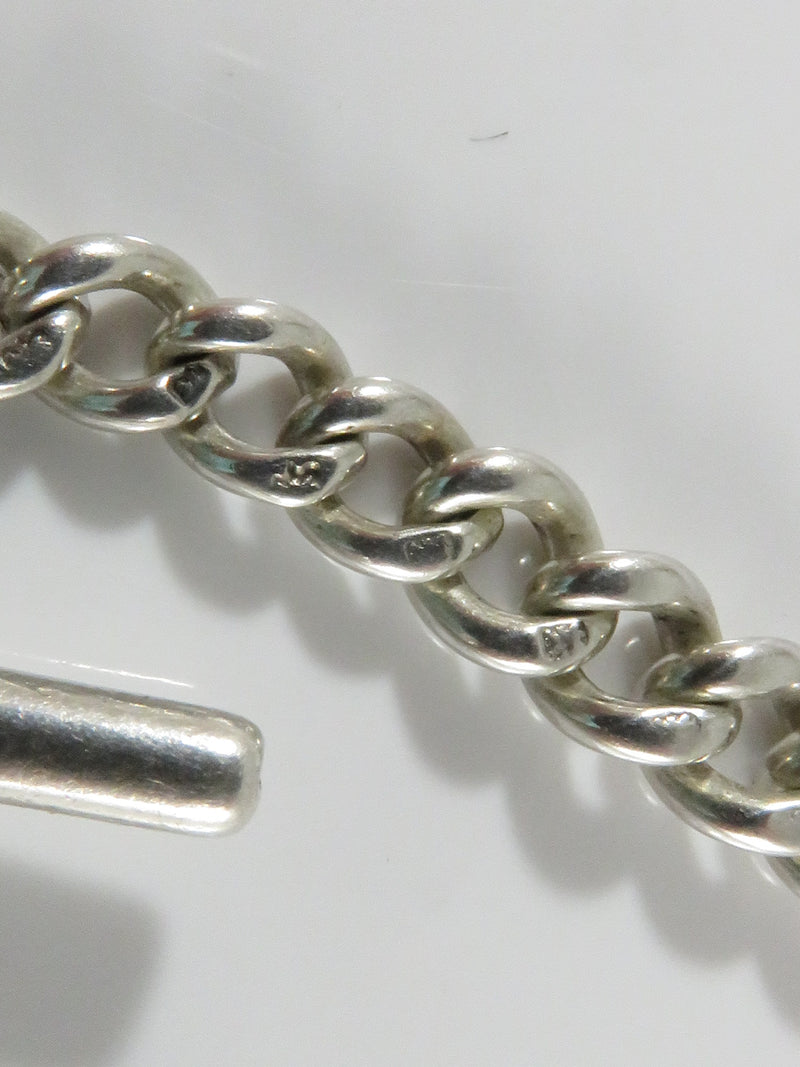 11 3/4" Sterling Silver Curb Link Heavy Duty Pocket Watch Chain with Fob Chain