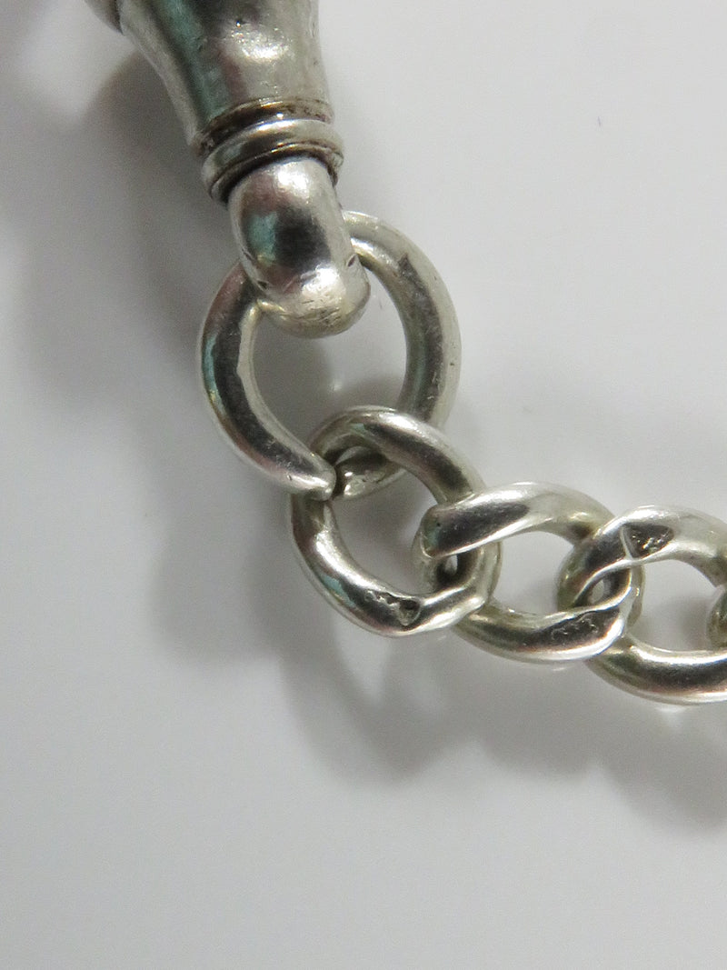 11 3/4" Sterling Silver Curb Link Heavy Duty Pocket Watch Chain with Fob Chain
