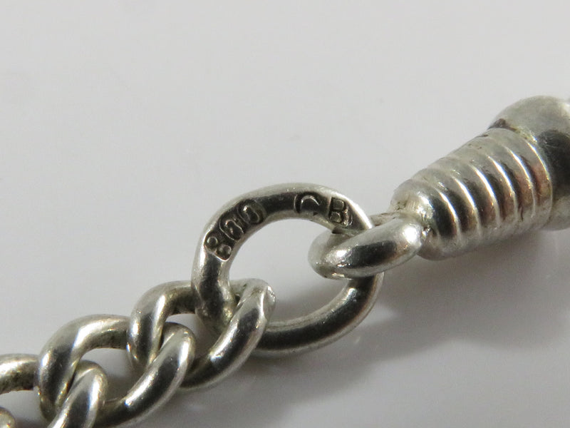 16 3/4" European 800 Silver Curb Link Victorian Style Pocket Watch Chain