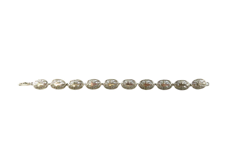 Christian Cross Oval Panel Link Bracelet in Sterling Silver 6 3/4" Lobster Clasp — Sterling Silver, Silver — front view