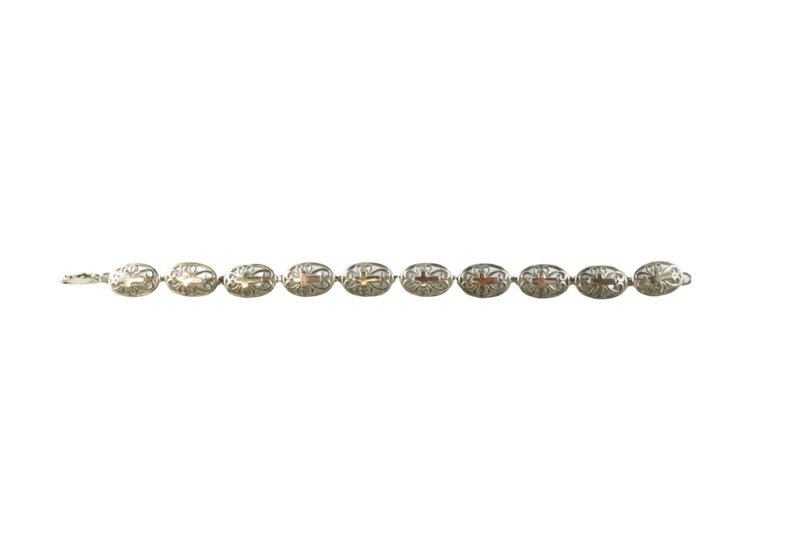 Christian Cross Oval Panel Link Bracelet in Sterling Silver 6 3/4" Lobster Clasp