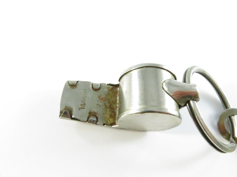 Vintage Silver Tone Whistle Keychain with Large Ring – Made in Taiwan