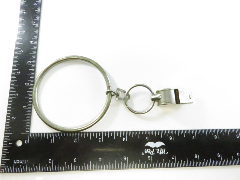 Vintage Silver Tone Whistle Keychain with Large Ring – Made in Taiwan