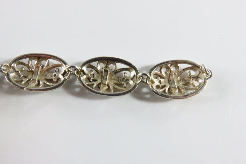 Christian Cross Oval Panel Link Bracelet in Sterling Silver 6 3/4" Lobster Clasp