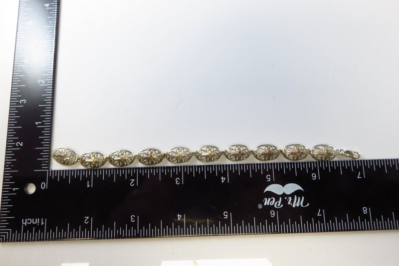 Christian Cross Oval Panel Link Bracelet in Sterling Silver 6 3/4" Lobster Clasp