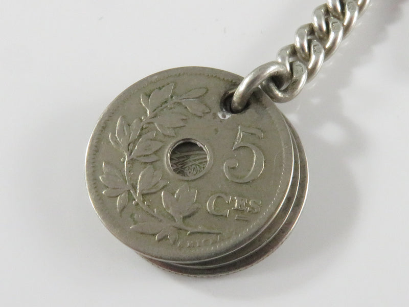 15 1/2" Sterling Silver Curb Link Pocket Watch Chain Coin Fob East India Company, Match Safe