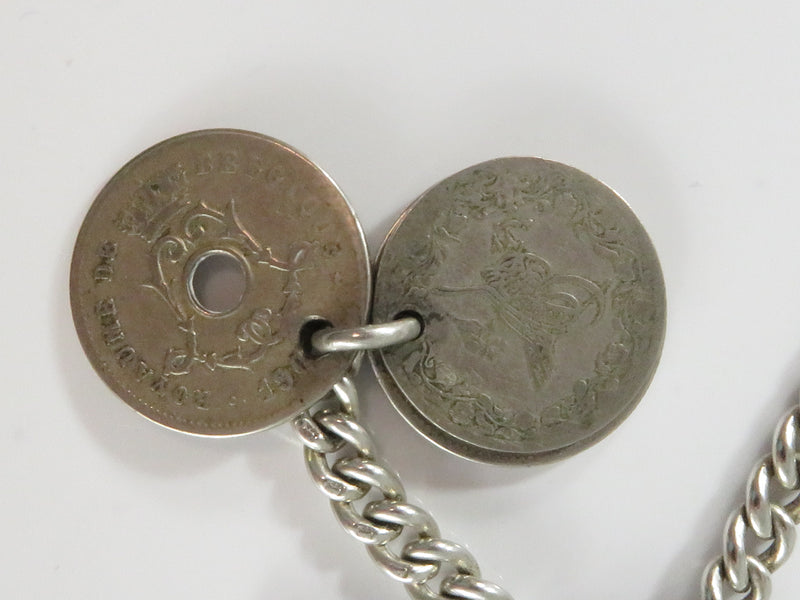 15 1/2" Sterling Silver Curb Link Pocket Watch Chain Coin Fob East India Company, Match Safe