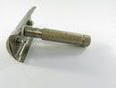 Vintage German Travel Double Edge Safety Razor 3 Piece 2 1/4 Inch Silver Tone Metal Knurled Handle Wet Shaving