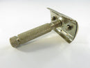 Vintage German Travel Double Edge Safety Razor 3 Piece 2 1/4 Inch Silver Tone Metal Knurled Handle Wet Shaving