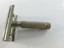 Vintage German Travel Double Edge Safety Razor 3 Piece 2 1/4 Inch Silver Tone Metal Knurled Handle Wet Shaving