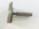 Vintage German Travel Double Edge Safety Razor 3 Piece 2 1/4 Inch Silver Tone Metal Knurled Handle Wet Shaving
