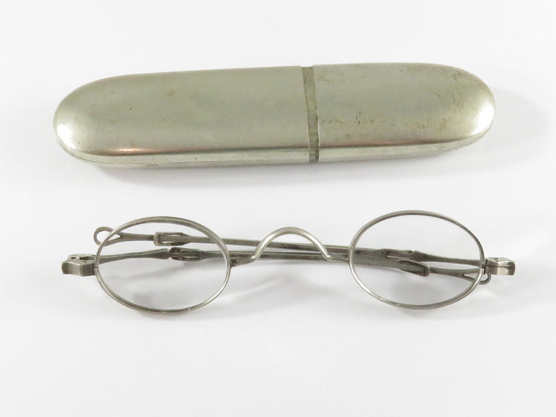 c1810 to 1830 Coin Silver Eyeglass Spectacles F. Hendry Reading Glasses with Case