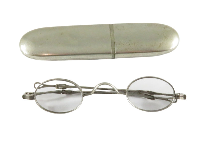 c1810 to 1830 Coin Silver Eyeglass Spectacles F. Hendry Reading Glasses with Case — Silver — front view