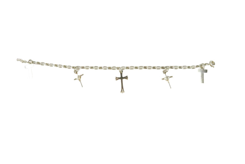 Christian Cross Cable Chain Charm Bracelet in Sterling Silver