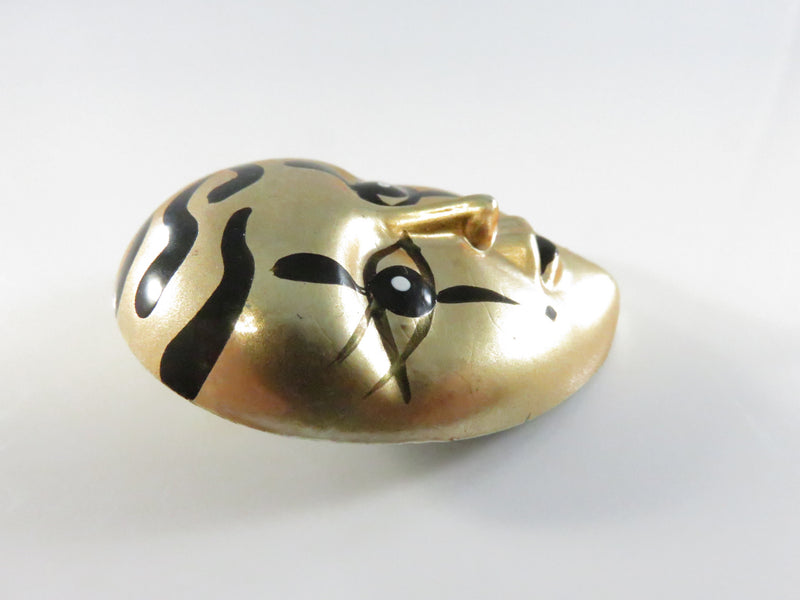 Vintage Gold Tone Pierrot Mask Brooch Pin Made in Taiwan R.O.C. – 2" Tall