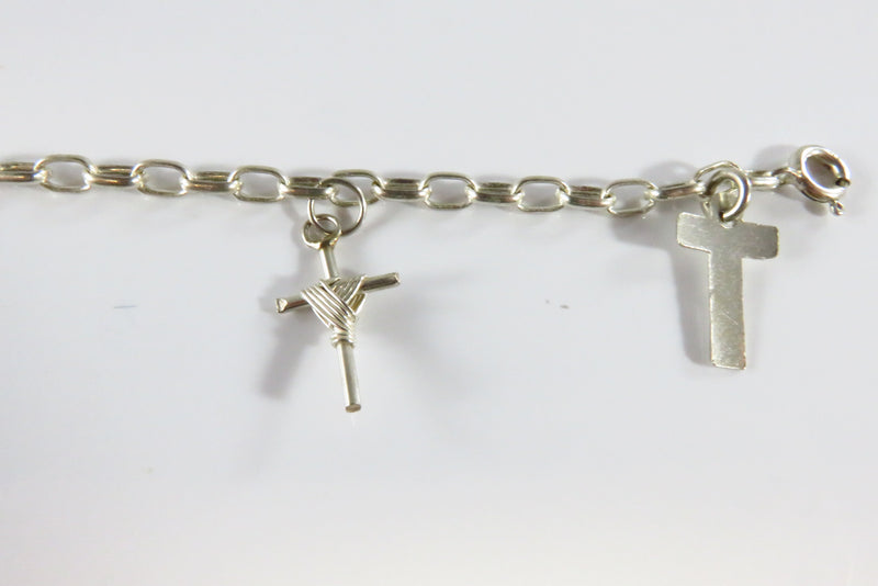 Christian Cross Cable Chain Charm Bracelet in Sterling Silver 7" Spring Ring