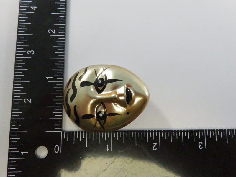Vintage Gold Tone Pierrot Mask Brooch Pin Made in Taiwan R.O.C. – 2" Tall