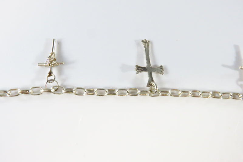 Christian Cross Cable Chain Charm Bracelet in Sterling Silver 7" Spring Ring