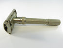 Gillette adjustable safety razor shown from the side with butterfly doors partly open