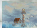 Lighthouse Seascape Oil Painting on Wood Board 10 x 8 Signed M. Andrea Nautical Maritime Storm Waves 1970s 1980s