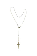 Antique 800 Silver Catholic Holy Rosary Givre Glass Crystal Rosary Beads 14 1/2" — Silver — front view