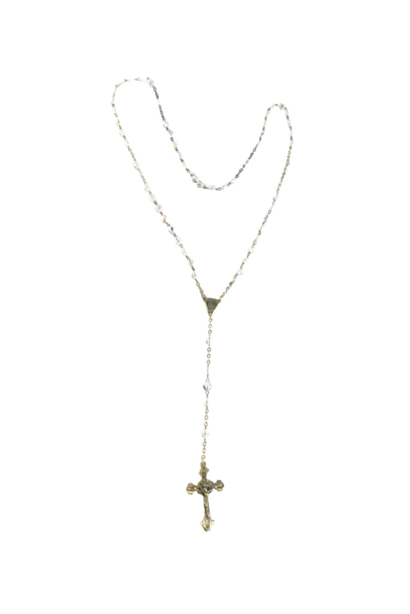 Antique 800 Silver Catholic Holy Rosary Givre Glass Crystal Rosary Beads 14 1/2" — Silver — front view