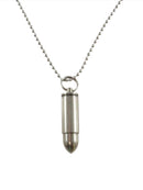 Beaded Chain 24" TL With Bullet Form Pendant Pill Box Pill Storage — Necklaces & Pendants • Silver — front view