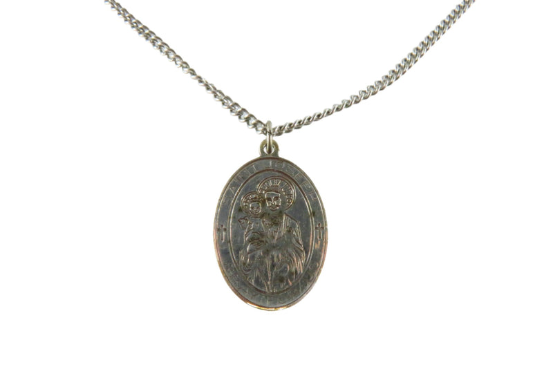 925 Saint Joseph Pendant Medal on a 18" Chain Oval Pendant 24.37mm