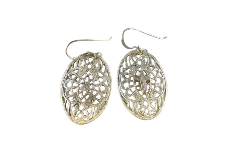 Oval Pierced Plaque Dangle Earrings in Sterling Silver