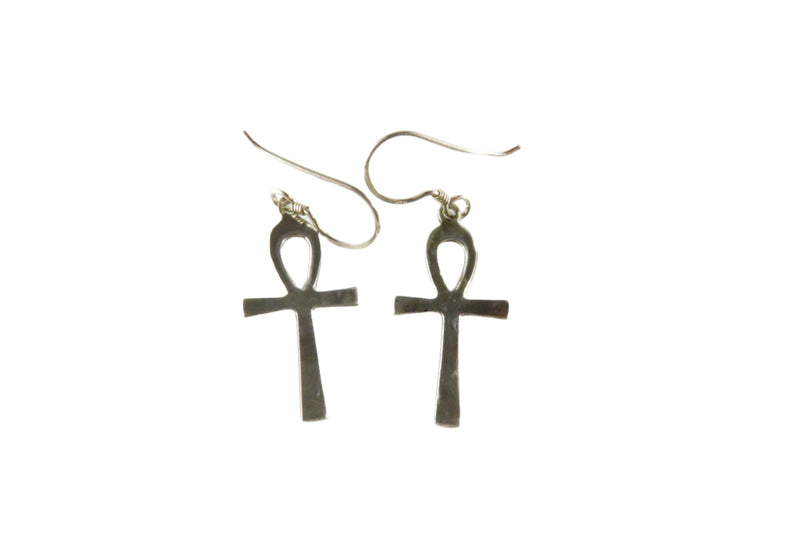 Egyptian Ankh Cross Dangle Earrings Sterling Silver