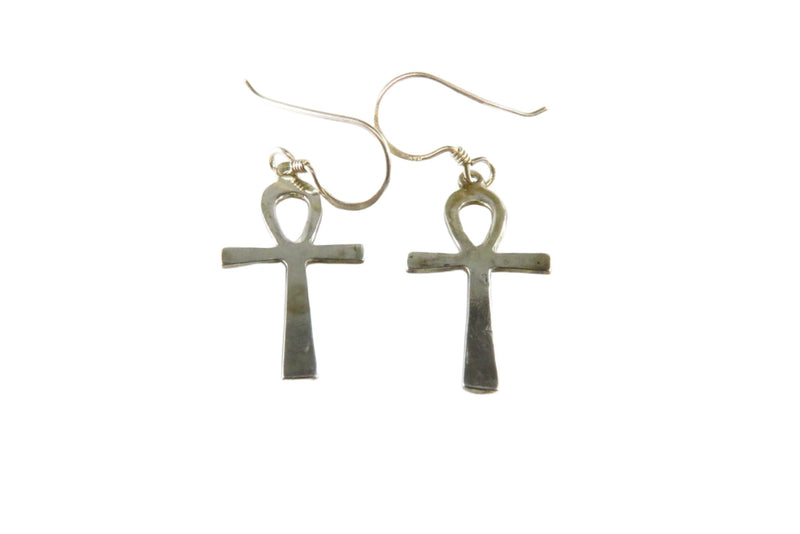 Egyptian Ankh Cross Dangle Earrings Sterling Silver Ankh Earrings 1 1/2" Drop