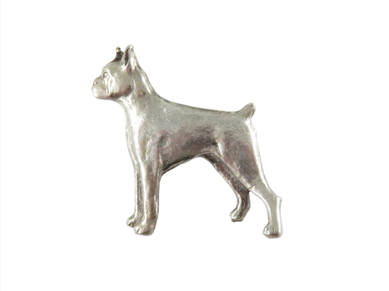 Vintage Silver Medal Cast Boxer Dog Brooch 1 3/8" x 1 1/4" Costume Brooch