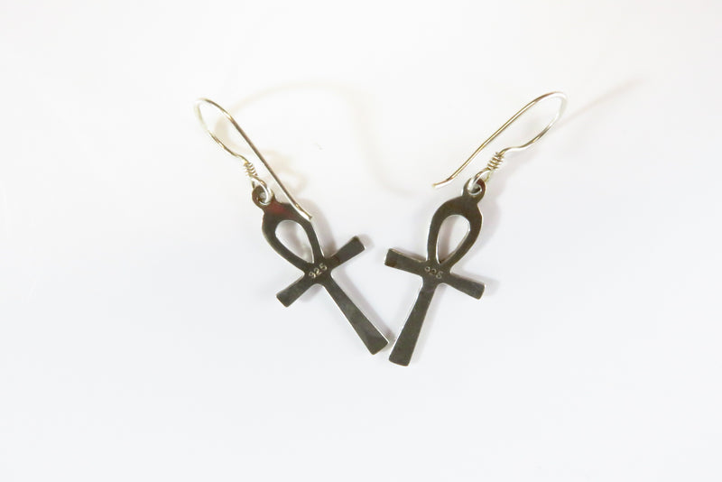 Egyptian Ankh Cross Dangle Earrings Sterling Silver Ankh Earrings 1 1/2" Drop