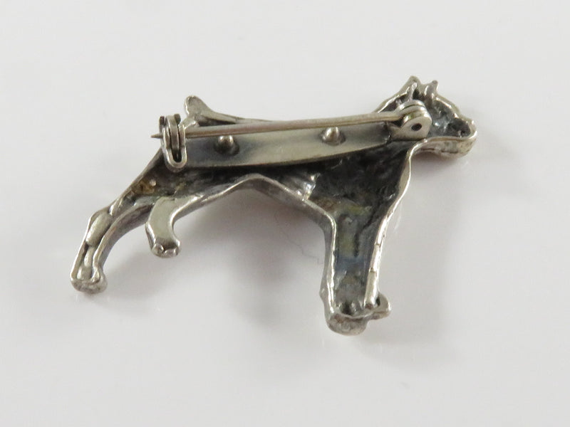 Vintage Silver Medal Cast Boxer Dog Brooch 1 3/8" x 1 1/4" Costume Brooch