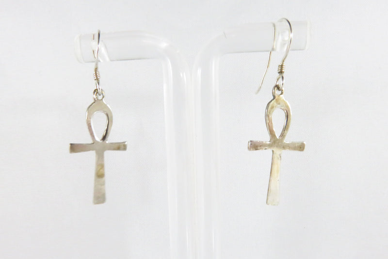 Egyptian Ankh Cross Dangle Earrings Sterling Silver Ankh Earrings 1 1/2" Drop