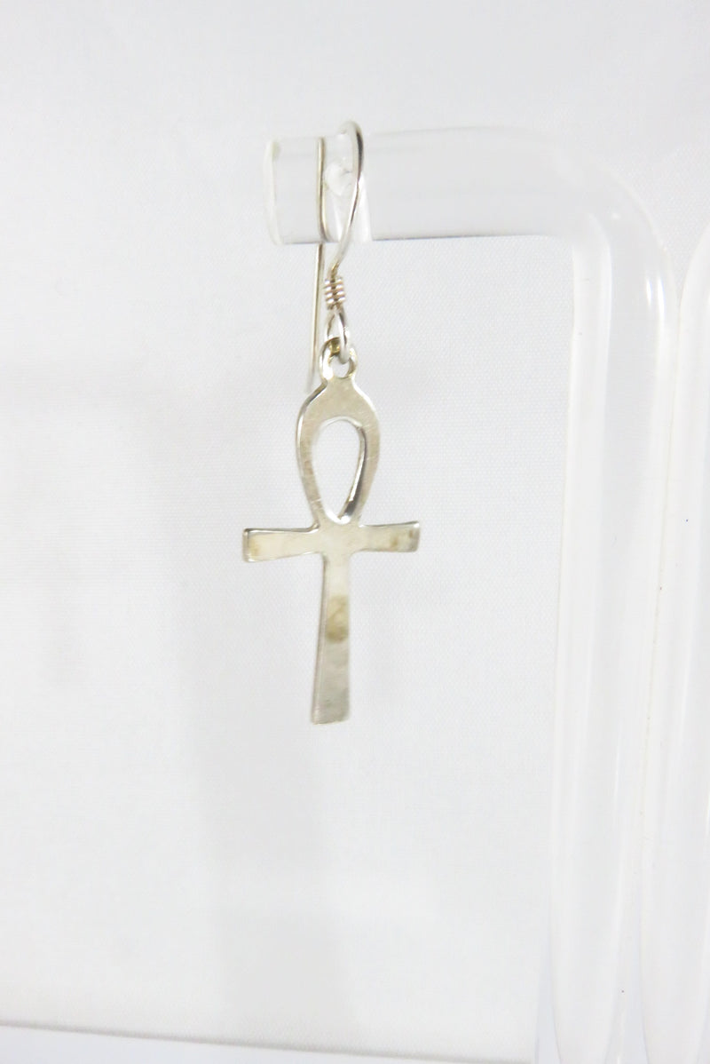 Egyptian Ankh Cross Dangle Earrings Sterling Silver Ankh Earrings 1 1/2" Drop