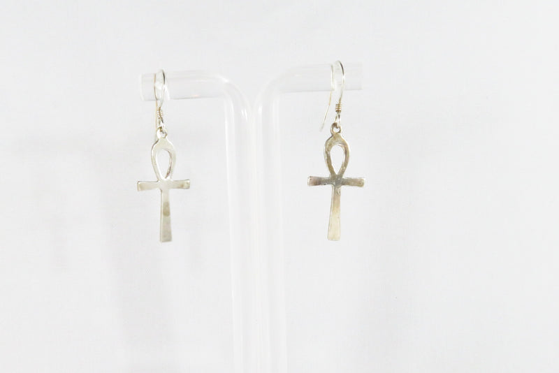 Egyptian Ankh Cross Dangle Earrings Sterling Silver Ankh Earrings 1 1/2" Drop