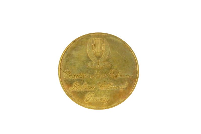 St. Joseph's Day Blessed Gilt Bronze Medal 1967 Italian Cultural Society New Orleans. Back view.